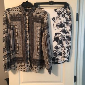 Zara Black and White Blouse with Floral Skirt